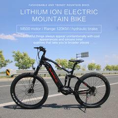 AKEZ M600-27.5" Electric Mountain Bike, 48V Removable Battery eBike, Front Suspension Adult Electric Bicycle for City & Trail