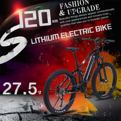 AKEZ M600-27.5" Electric Mountain Bike, 48V Removable Battery eBike, Front Suspension Adult Electric Bicycle for City & Trail