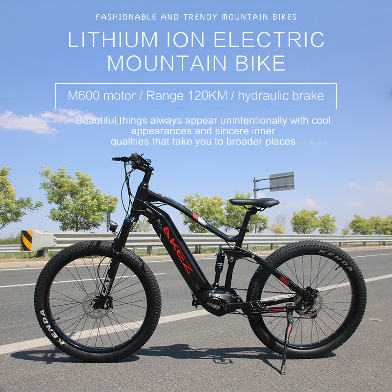 AKEZ M600-27.5" Electric Mountain Bike, 48V Removable Battery eBike, Front Suspension Adult Electric Bicycle for City & Trail