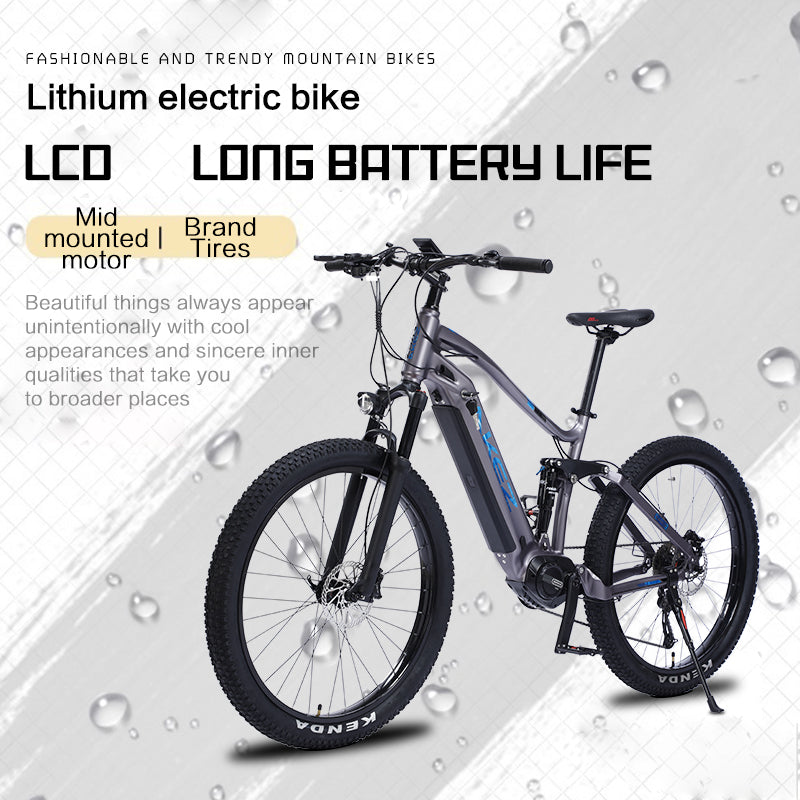 AKEZ M600-27.5" Electric Mountain Bike, 48V Removable Battery eBike, Front Suspension Adult Electric Bicycle for City & Trail