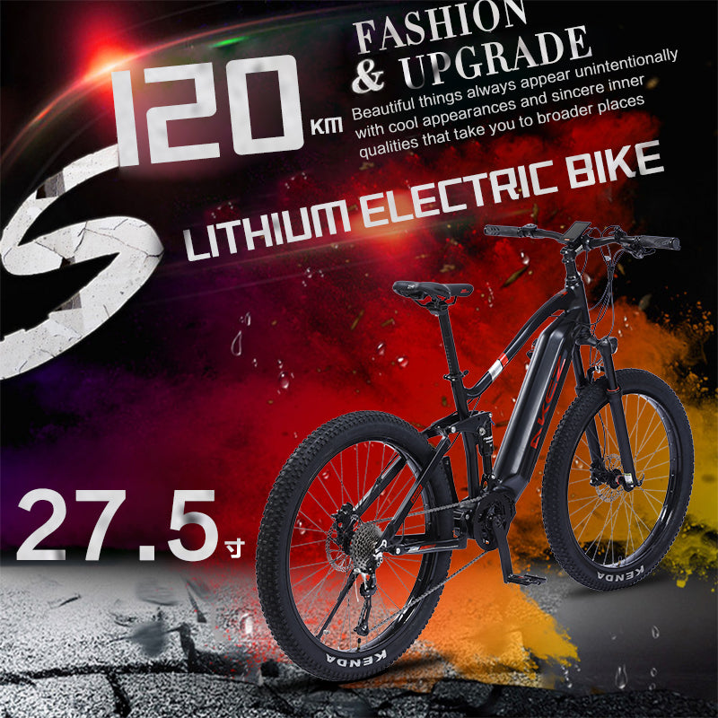 AKEZ M600-27.5" Electric Mountain Bike, 48V Removable Battery eBike, Front Suspension Adult Electric Bicycle for City & Trail