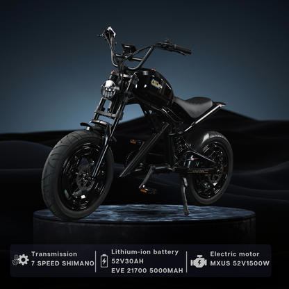 Diton H1 Electric Motorcycle – 52V 1500W Harley-Style E-Motorbike, 30Ah Long-Range Lithium Battery, Fat Tire Performance