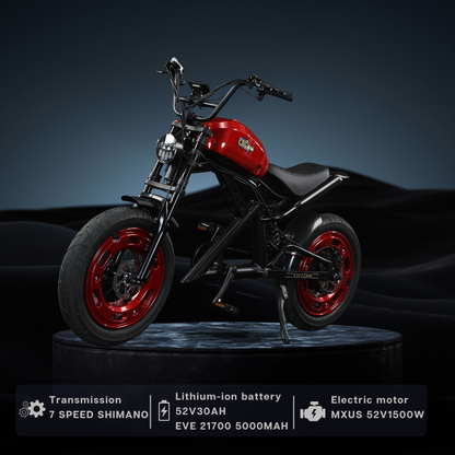 Diton H1 Electric Motorcycle – 52V 1500W Harley-Style E-Motorbike, 30Ah Long-Range Lithium Battery, Fat Tire Performance