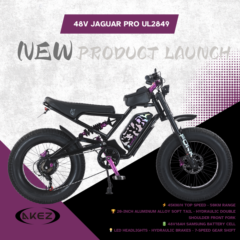 AKEZ Jaguar PRO Electric Bike 48V 1500W, 18Ah Lithium Battery, Full Suspension Fat Tire E-Bike for Adults, Hydraulic Brakes, UL2849 Certified